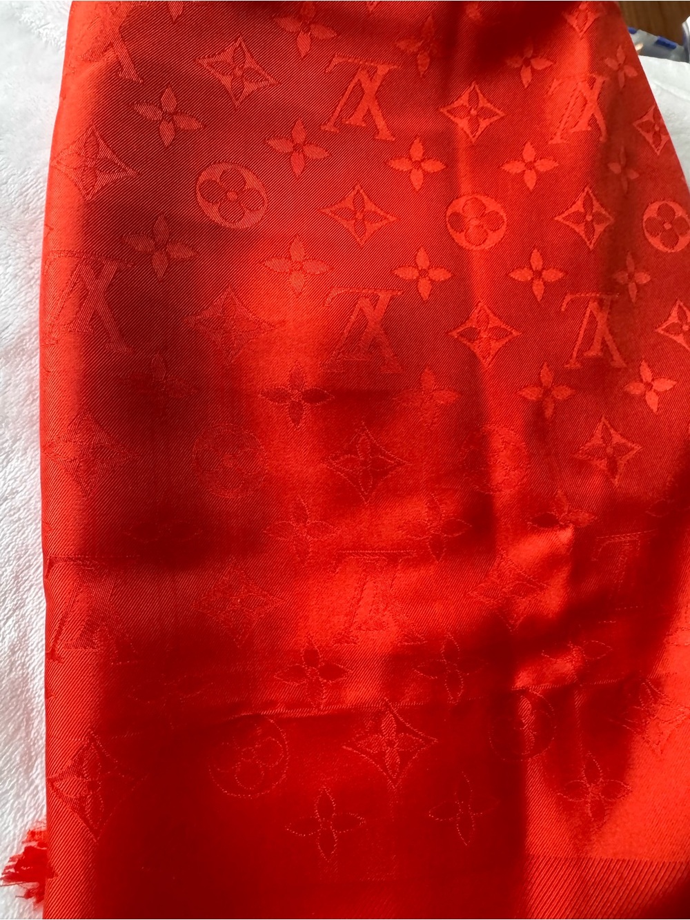 Authentic Louis Vuitton Orange Silk Monogram Shawl